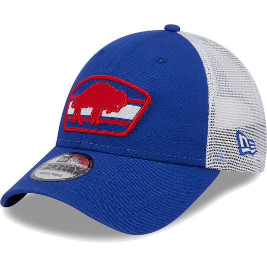Buffalo Bills New Era Logo Patch Trucker Mesh 9Forty Snap Back Hat - Blue